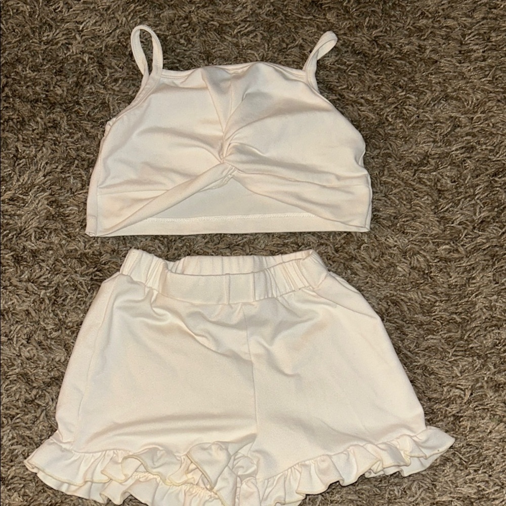 SOLD Cream Two-Piece Set with Ruffle Shorts